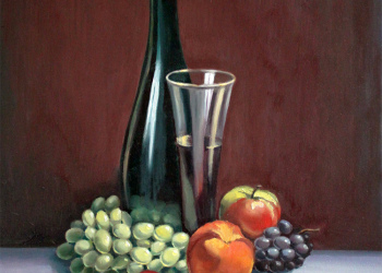 Натюрморт с вином и фруктами., 2016, Холст, масло, 60х70, Аристархова Елена